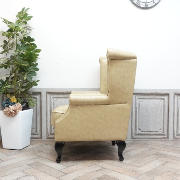 貴族が愛したソファー　チェスターフィールド　ウィングチェア　グレージュ チェスターフィールド ウィングチェア sa925b1-p89k アンティーク